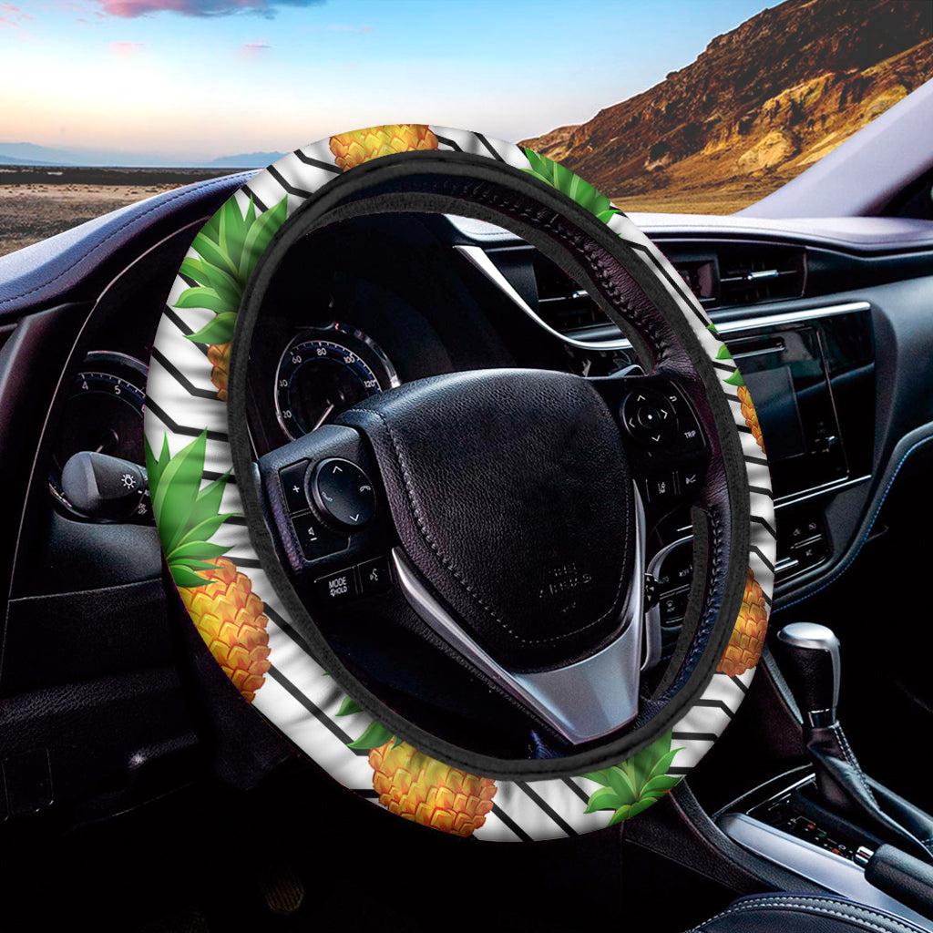 Black Geometric Pineapple Pattern Print Car Steering Wheel Cover