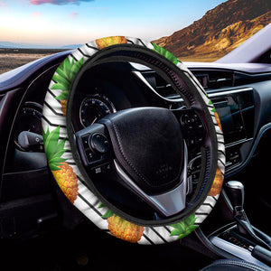 Black Geometric Pineapple Pattern Print Car Steering Wheel Cover