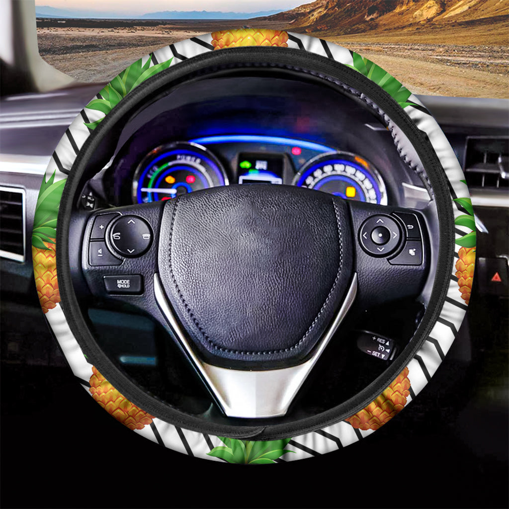 Black Geometric Pineapple Pattern Print Car Steering Wheel Cover