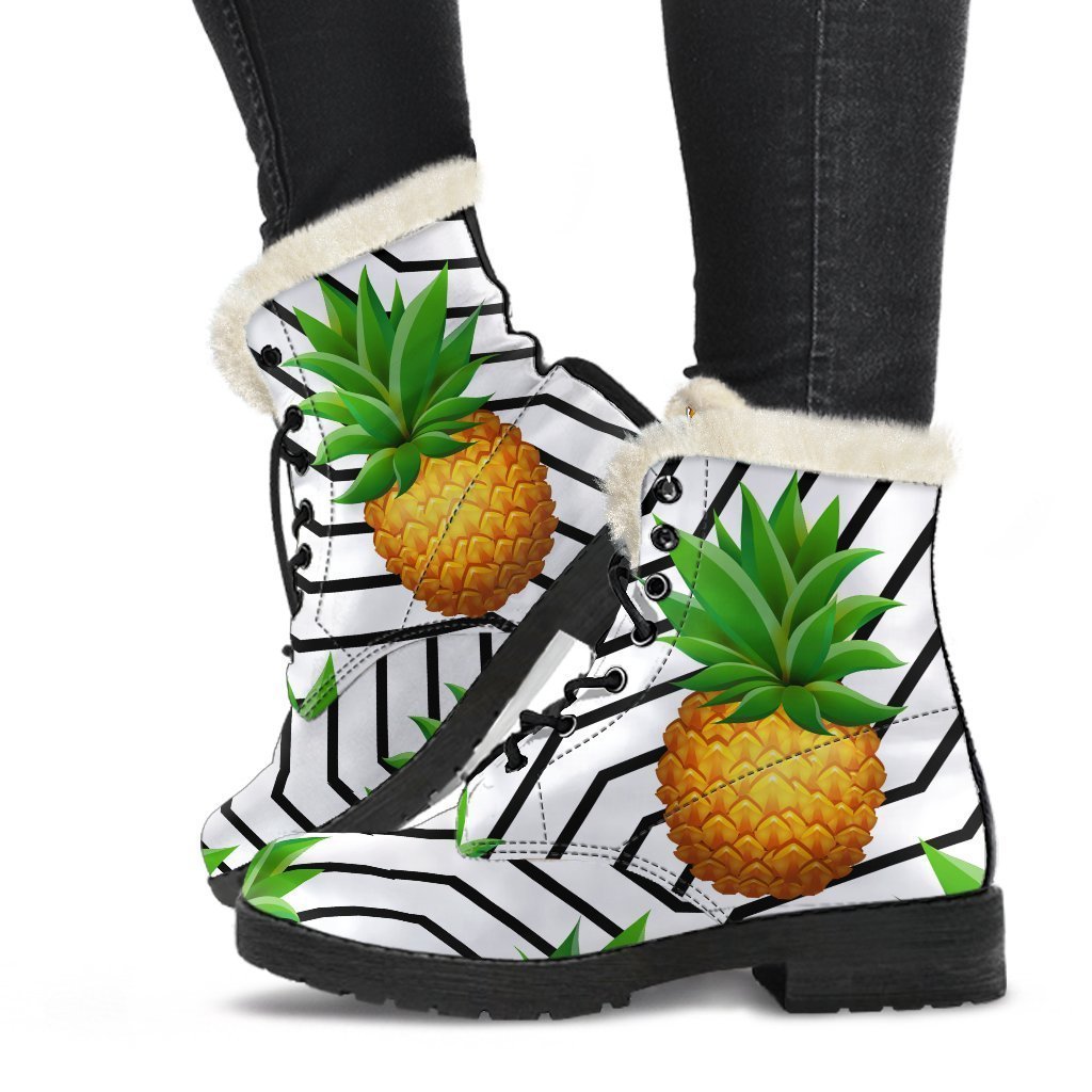 Black Geometric Pineapple Pattern Print Comfy Boots GearFrost