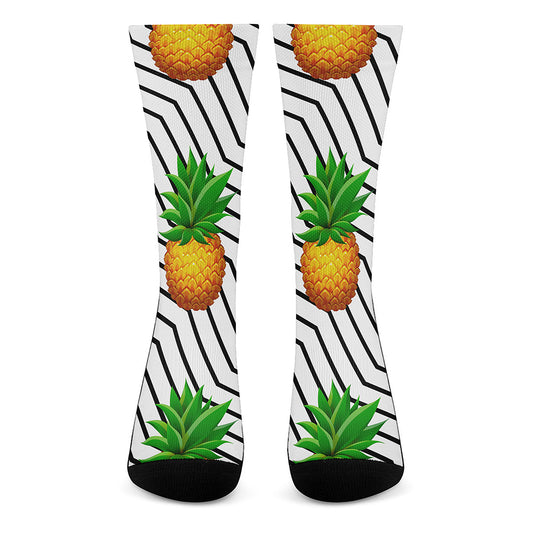 Black Geometric Pineapple Pattern Print Crew Socks