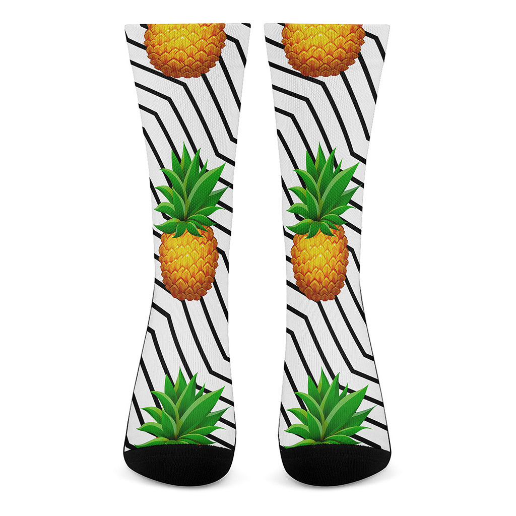 Black Geometric Pineapple Pattern Print Crew Socks