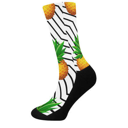 Black Geometric Pineapple Pattern Print Crew Socks