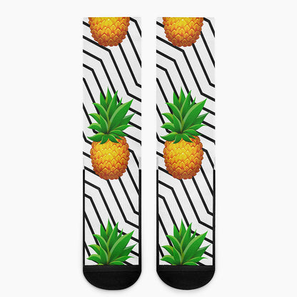 Black Geometric Pineapple Pattern Print Crew Socks
