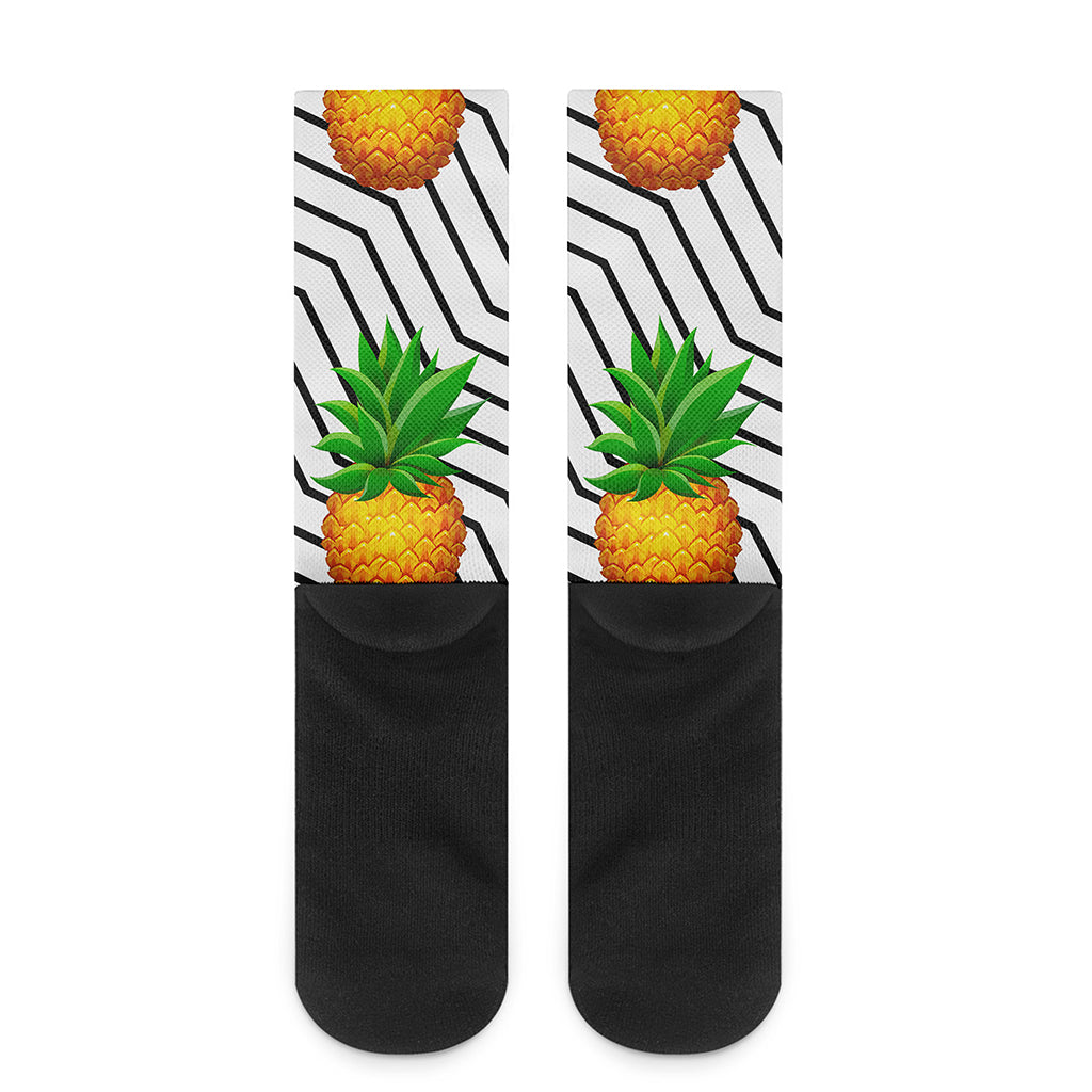 Black Geometric Pineapple Pattern Print Crew Socks