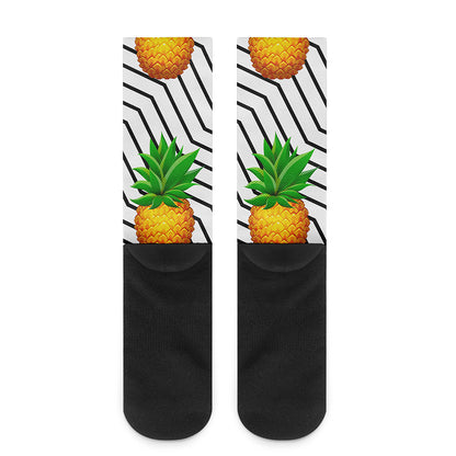 Black Geometric Pineapple Pattern Print Crew Socks