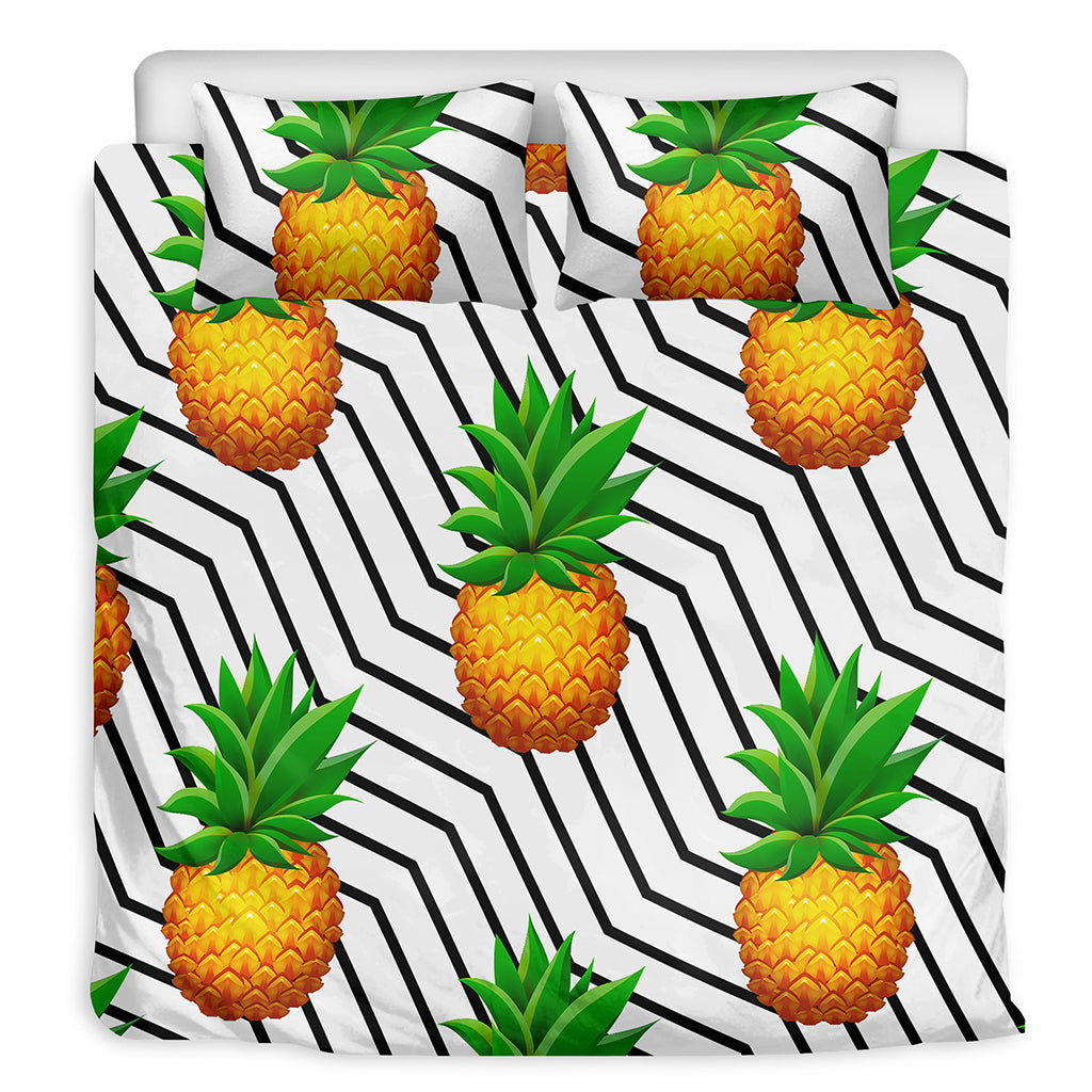 Black Geometric Pineapple Pattern Print Duvet Cover Bedding Set