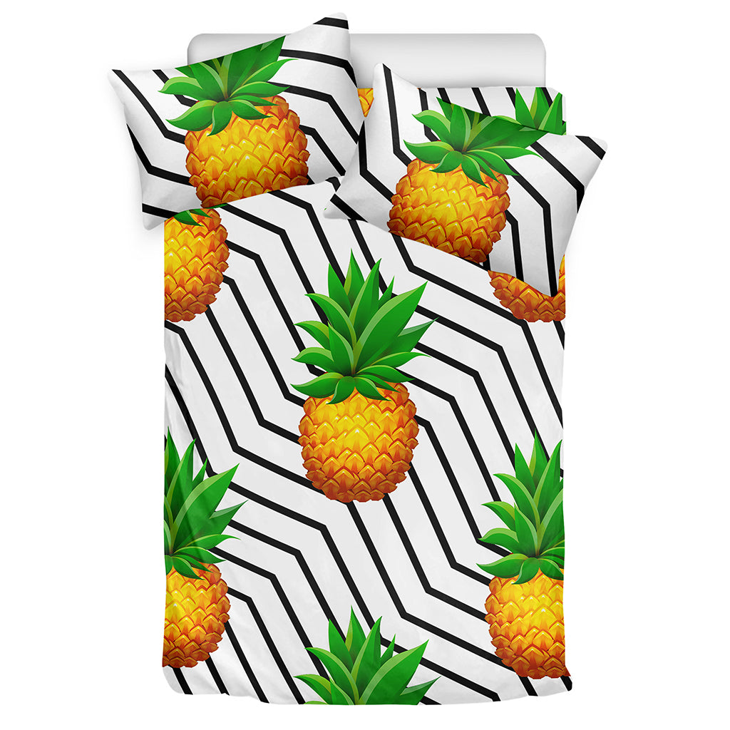 Black Geometric Pineapple Pattern Print Duvet Cover Bedding Set