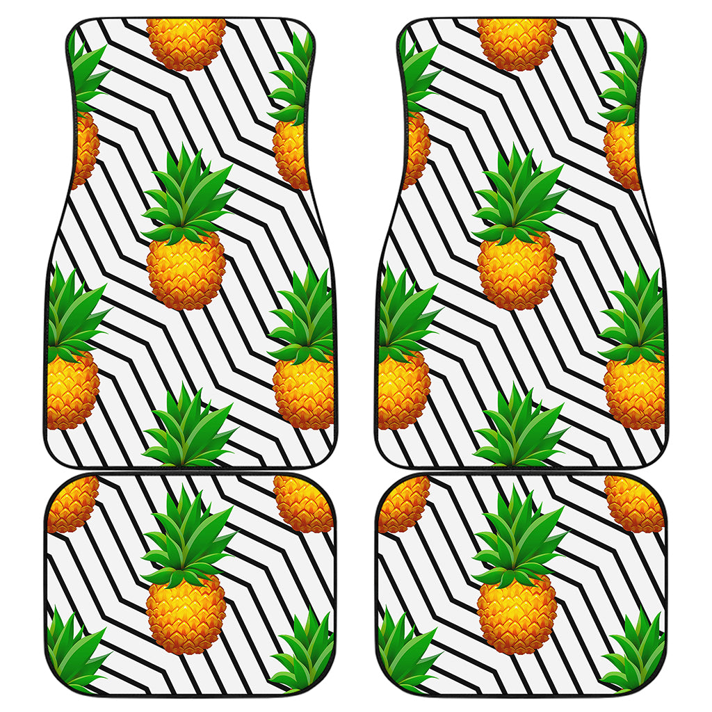 Black Geometric Pineapple Pattern Print Front and Back Car Floor Mats