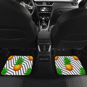 Black Geometric Pineapple Pattern Print Front and Back Car Floor Mats