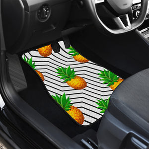 Black Geometric Pineapple Pattern Print Front and Back Car Floor Mats