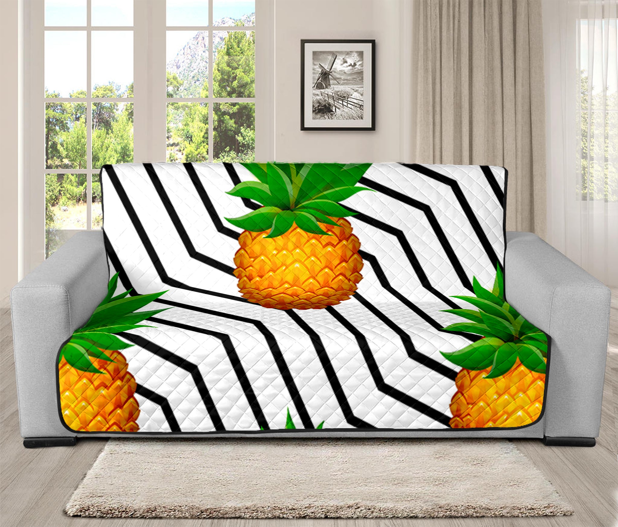 Black Geometric Pineapple Pattern Print Futon Protector