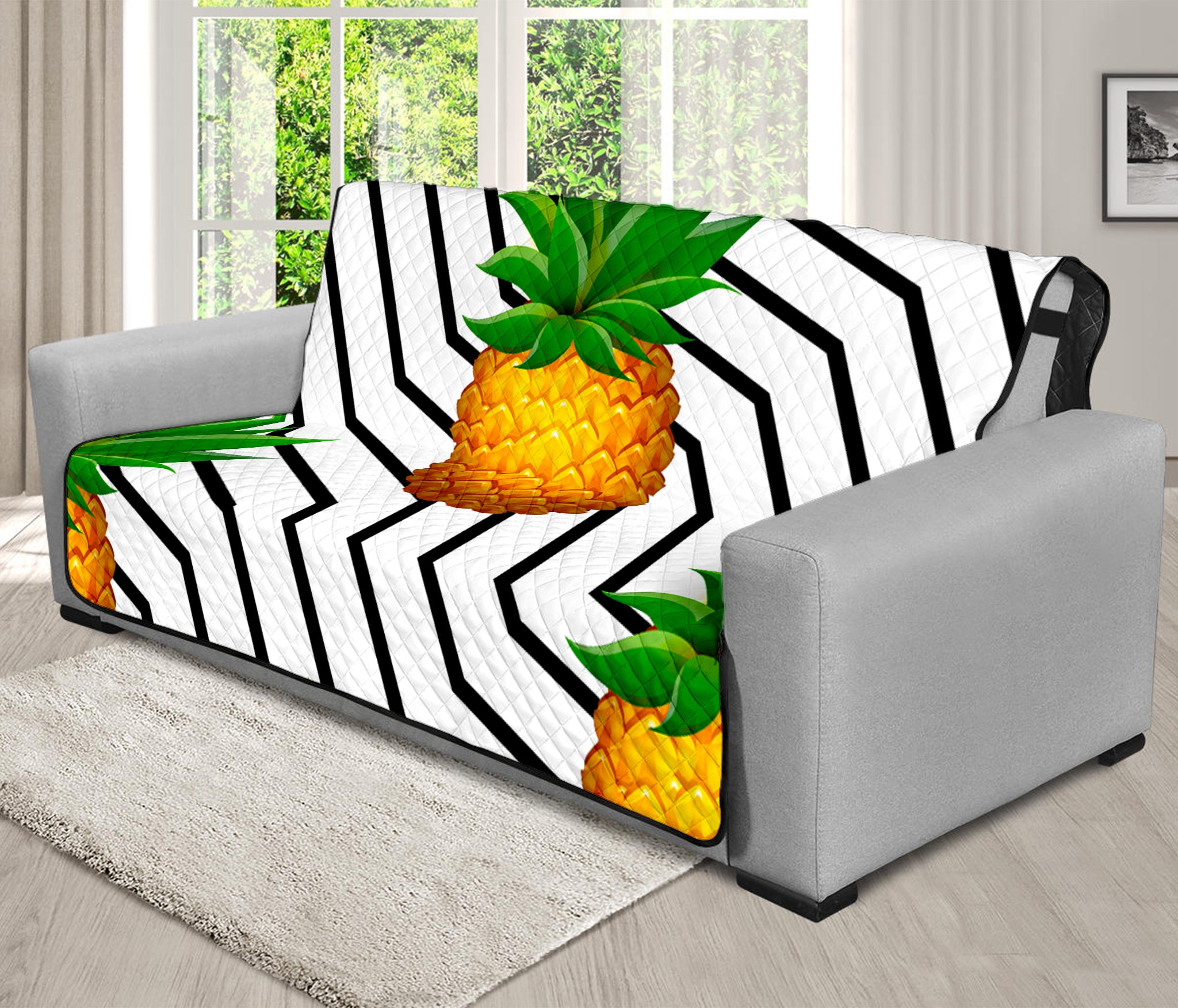 Black Geometric Pineapple Pattern Print Futon Protector