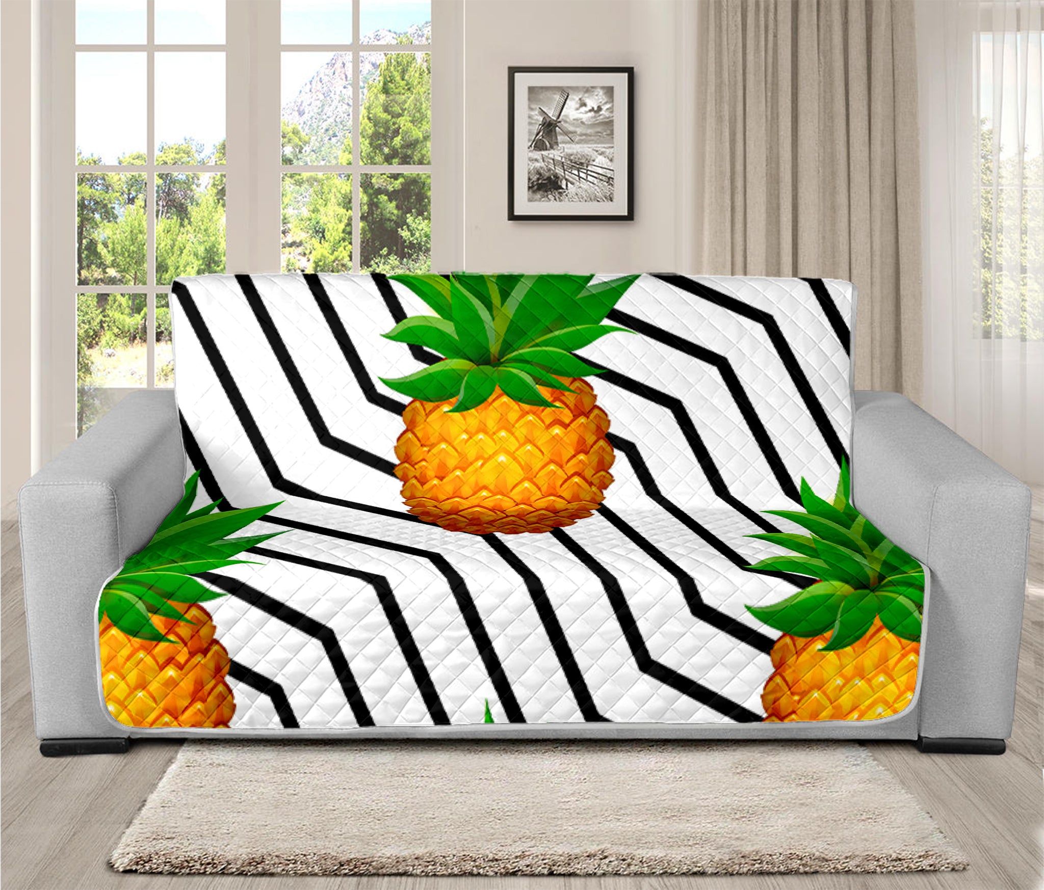 Black Geometric Pineapple Pattern Print Futon Protector