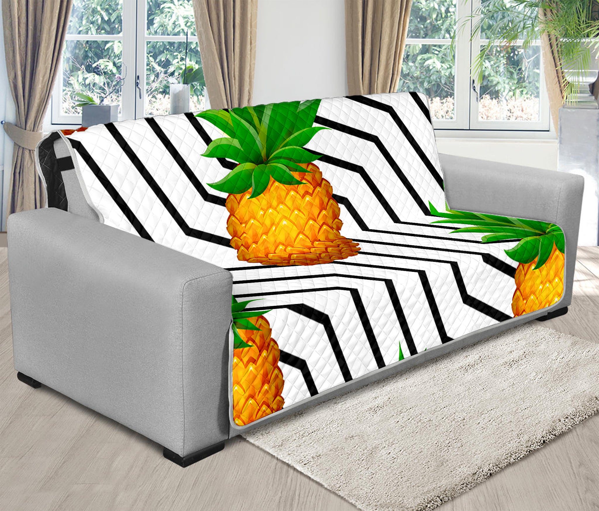 Black Geometric Pineapple Pattern Print Futon Protector