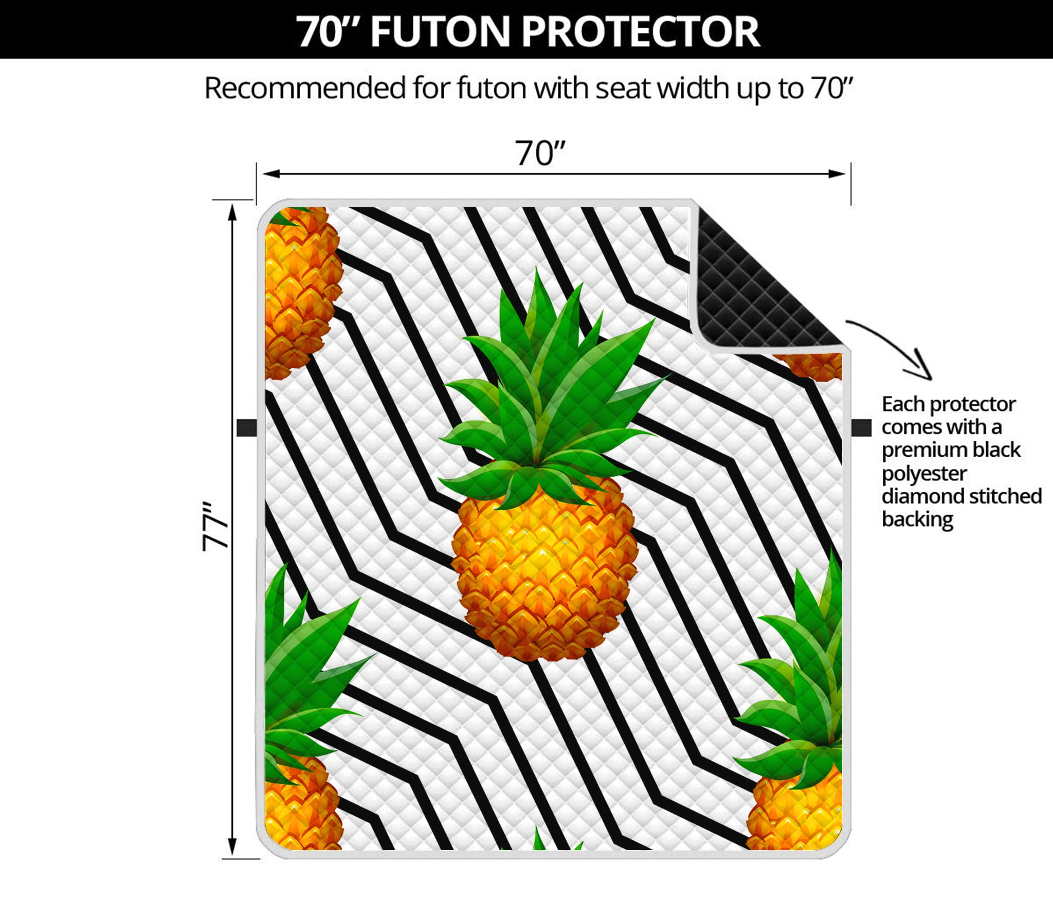 Black Geometric Pineapple Pattern Print Futon Protector