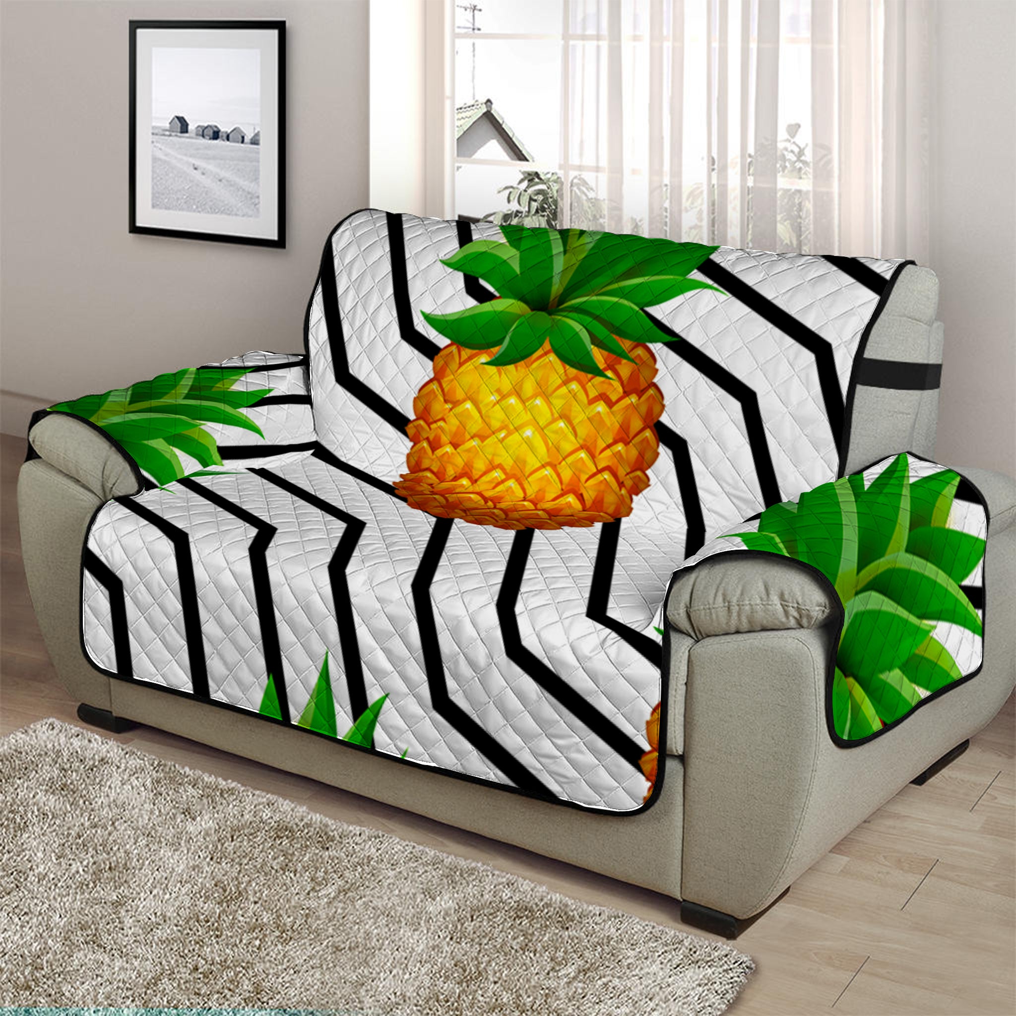 Black Geometric Pineapple Pattern Print Half Sofa Protector