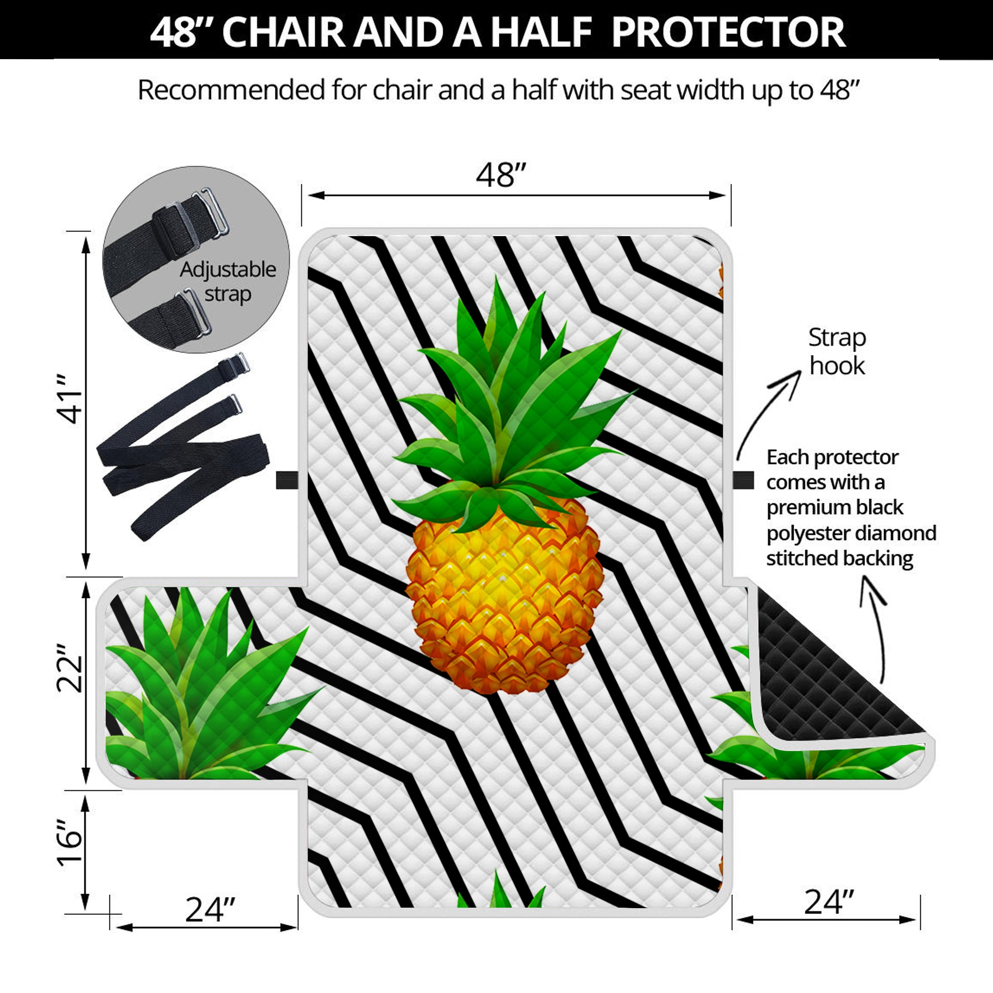 Black Geometric Pineapple Pattern Print Half Sofa Protector