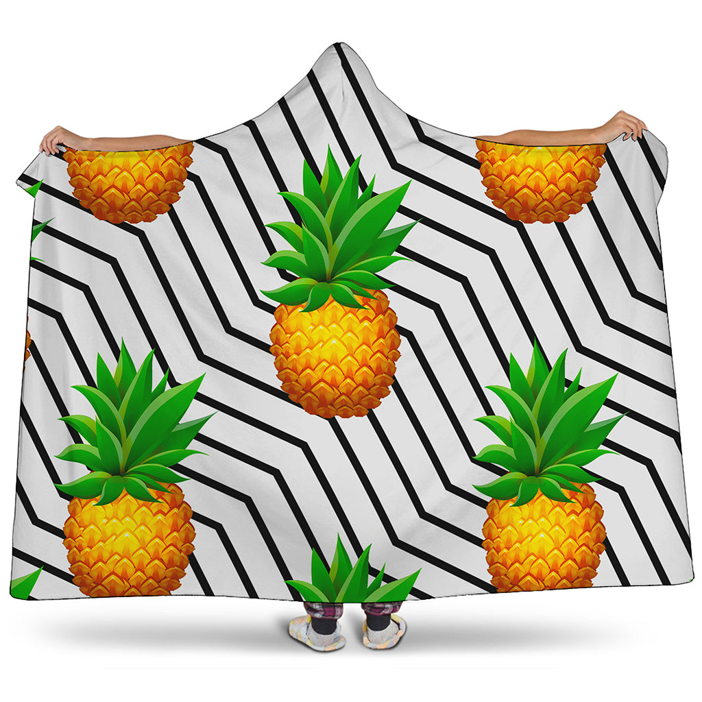 Black Geometric Pineapple Pattern Print Hooded Blanket