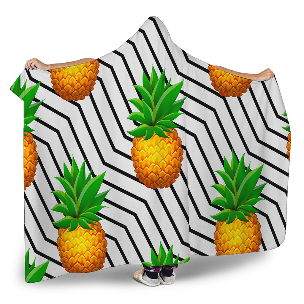 Black Geometric Pineapple Pattern Print Hooded Blanket