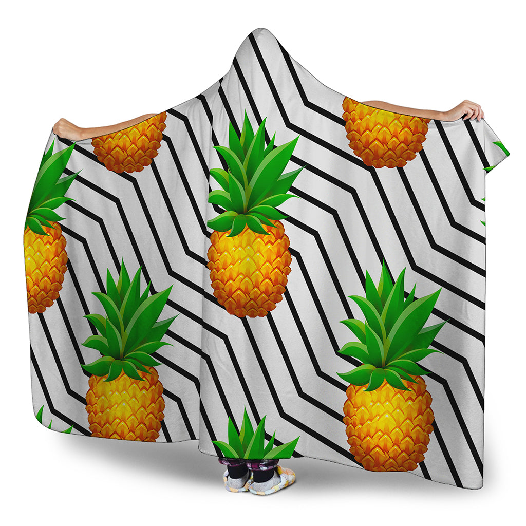 Black Geometric Pineapple Pattern Print Hooded Blanket