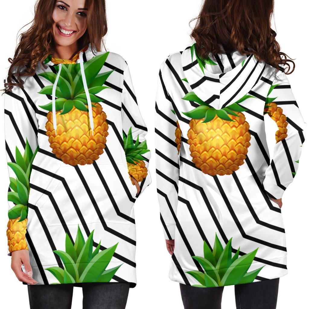 Black Geometric Pineapple Pattern Print Hoodie Dress GearFrost