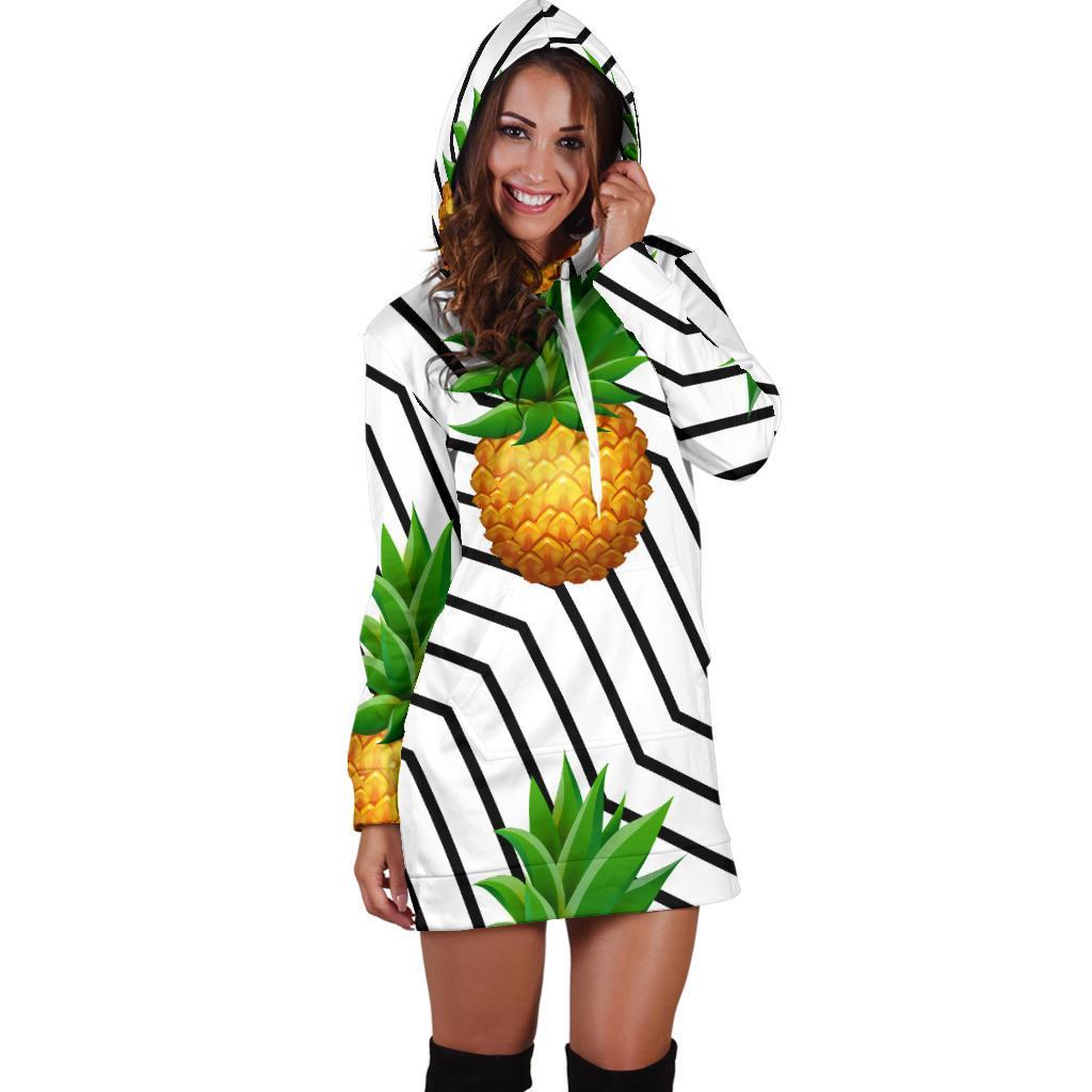 Black Geometric Pineapple Pattern Print Hoodie Dress GearFrost