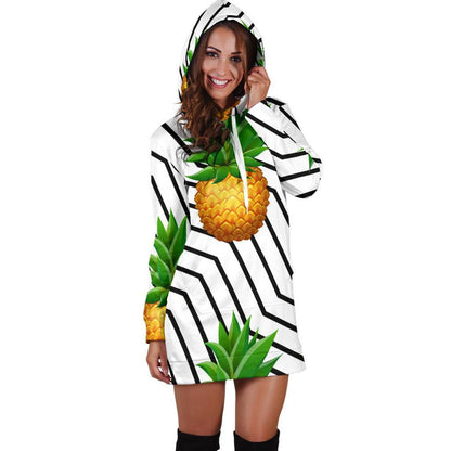 Black Geometric Pineapple Pattern Print Hoodie Dress GearFrost