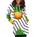 Black Geometric Pineapple Pattern Print Pullover Hoodie Dress
