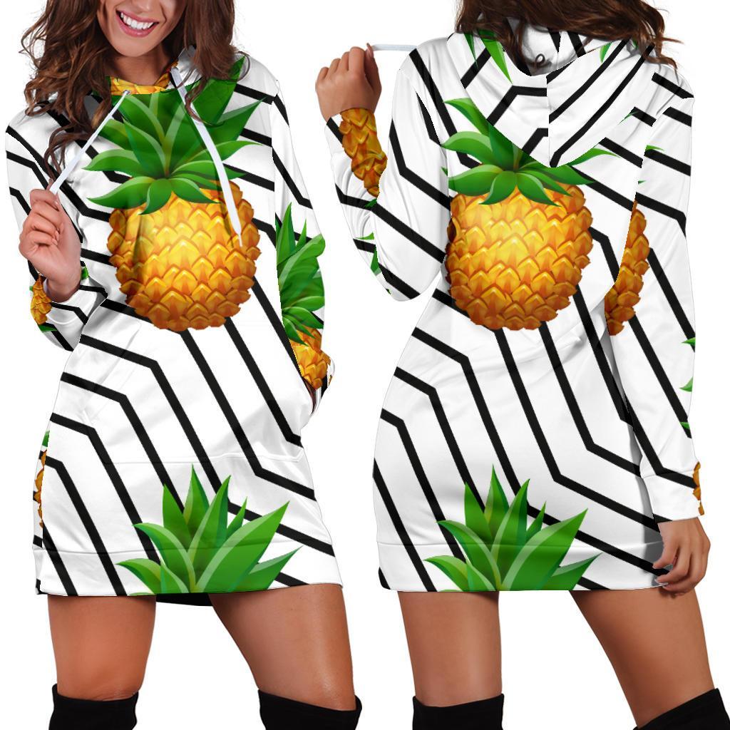Black Geometric Pineapple Pattern Print Hoodie Dress GearFrost