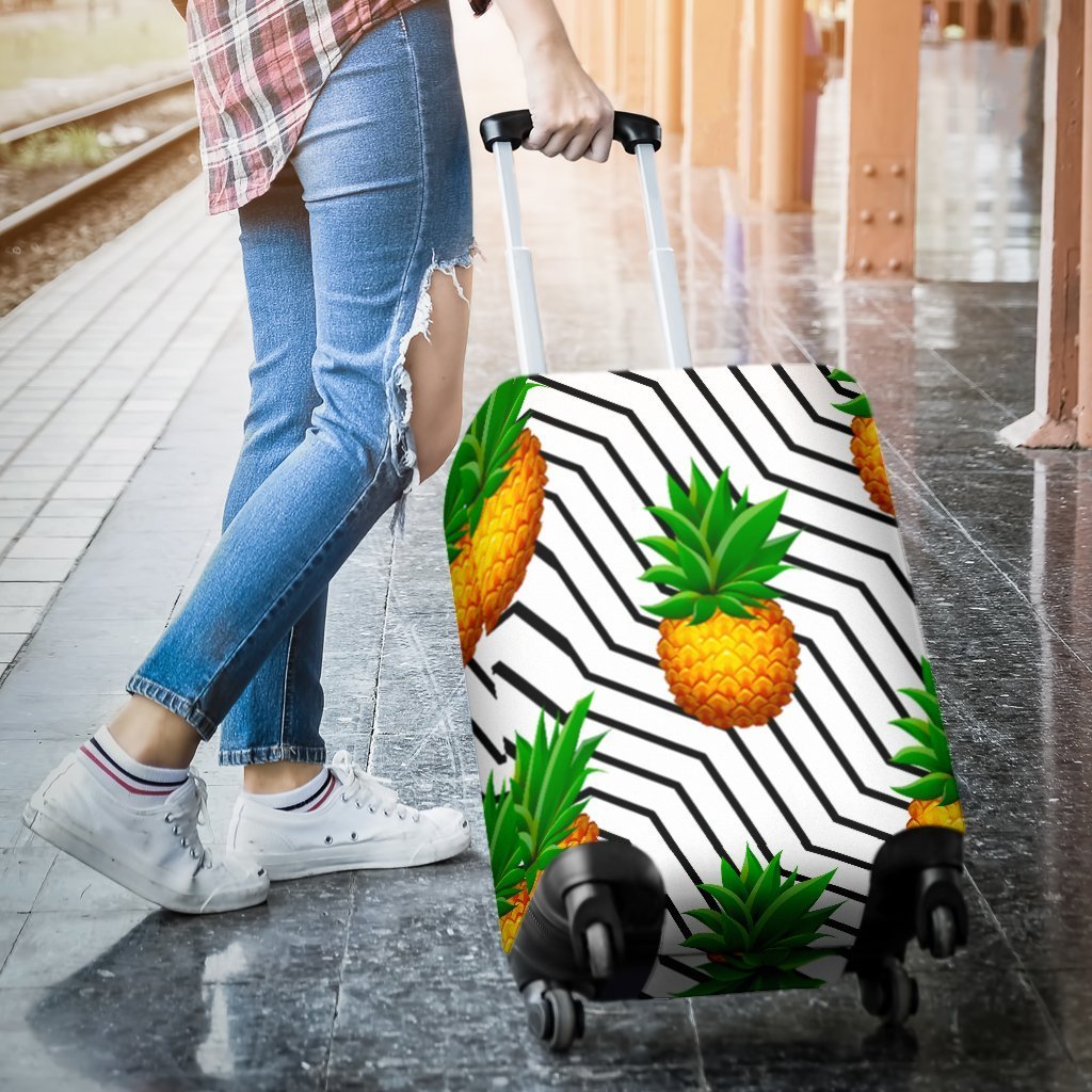 Black Geometric Pineapple Pattern Print Luggage Cover GearFrost