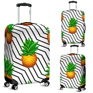 Black Geometric Pineapple Pattern Print Luggage Cover GearFrost