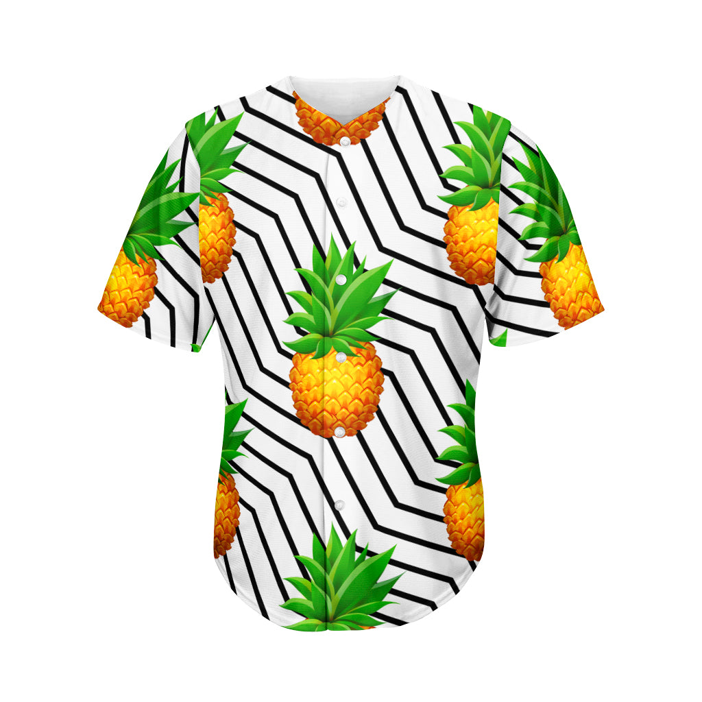 Black Geometric Pineapple Pattern Print Men's Baseball Jersey