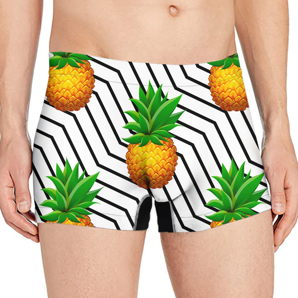 Black Geometric Pineapple Pattern Print Men's Boxer Briefs