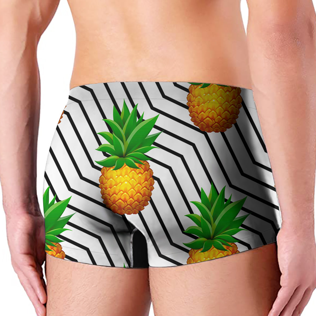 Black Geometric Pineapple Pattern Print Men's Boxer Briefs