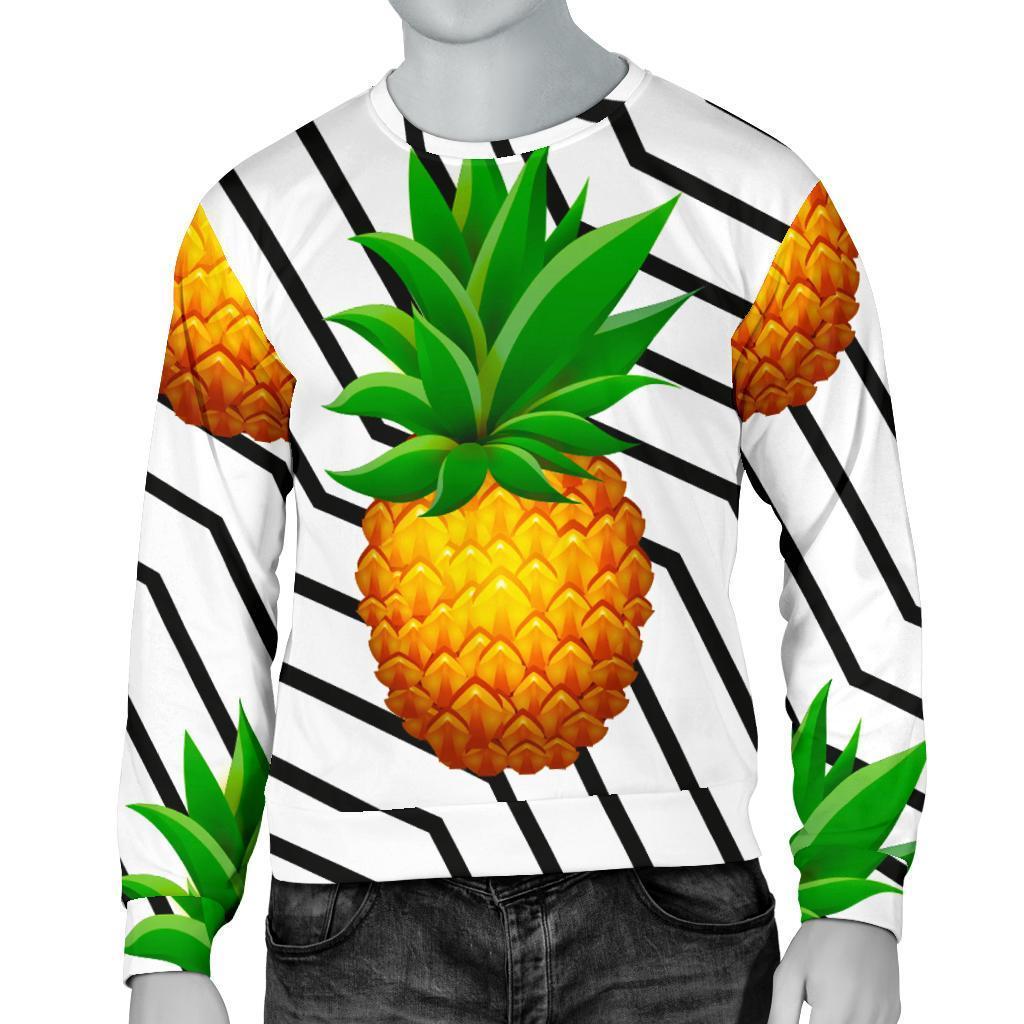 Black Geometric Pineapple Pattern Print Men's Crewneck Sweatshirt GearFrost