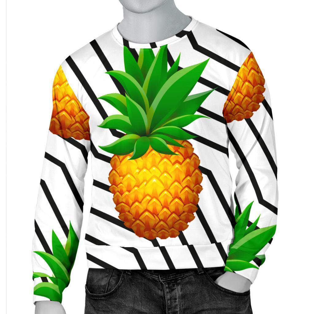 Black Geometric Pineapple Pattern Print Men's Crewneck Sweatshirt GearFrost