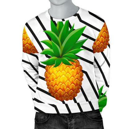 Black Geometric Pineapple Pattern Print Men's Crewneck Sweatshirt GearFrost