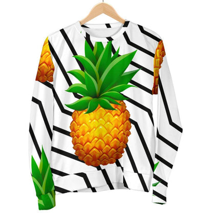 Black Geometric Pineapple Pattern Print Men's Crewneck Sweatshirt GearFrost