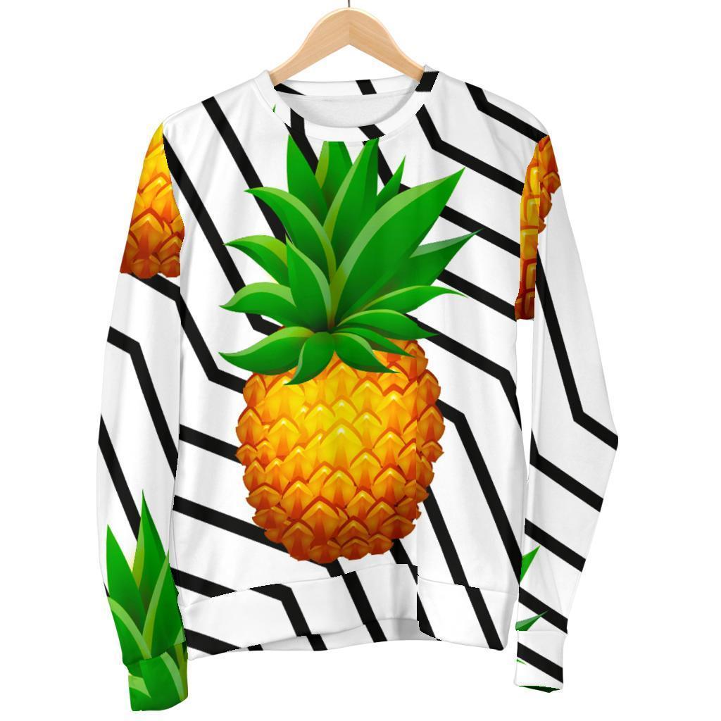 Black Geometric Pineapple Pattern Print Men's Crewneck Sweatshirt GearFrost