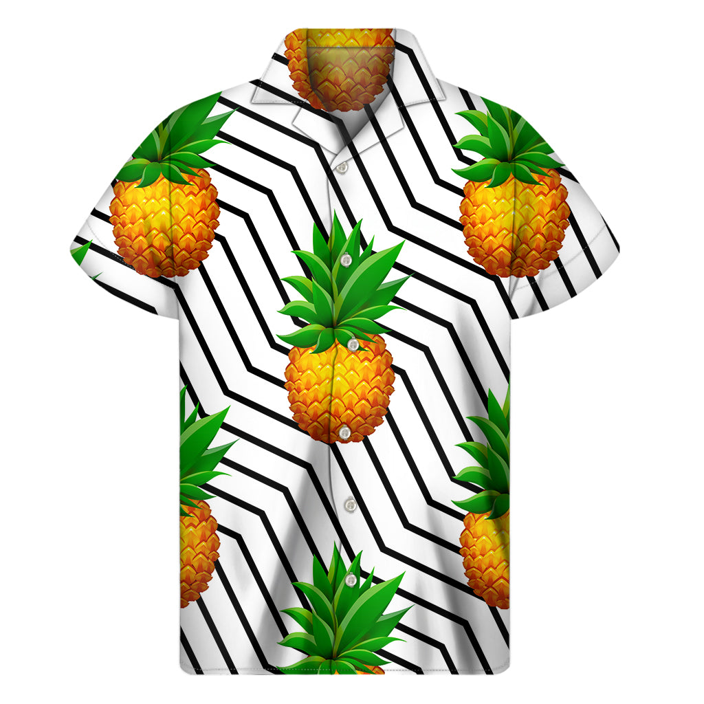 Black Geometric Pineapple Pattern Print Men's Short Sleeve Shirt