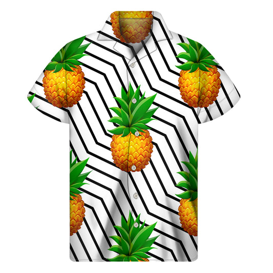 Black Geometric Pineapple Pattern Print Men's Short Sleeve Shirt