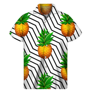 Black Geometric Pineapple Pattern Print Men's Short Sleeve Shirt