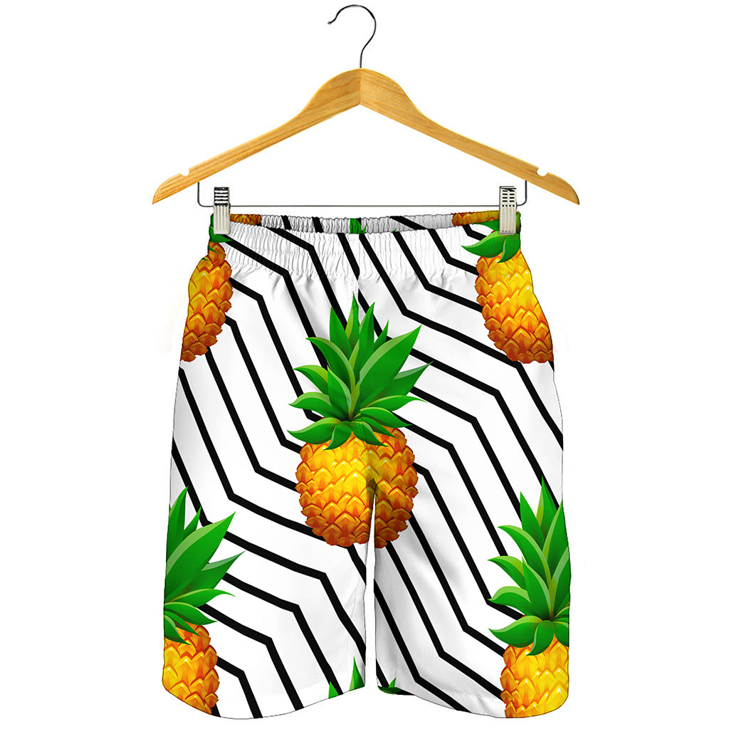 Black Geometric Pineapple Pattern Print Men's Shorts