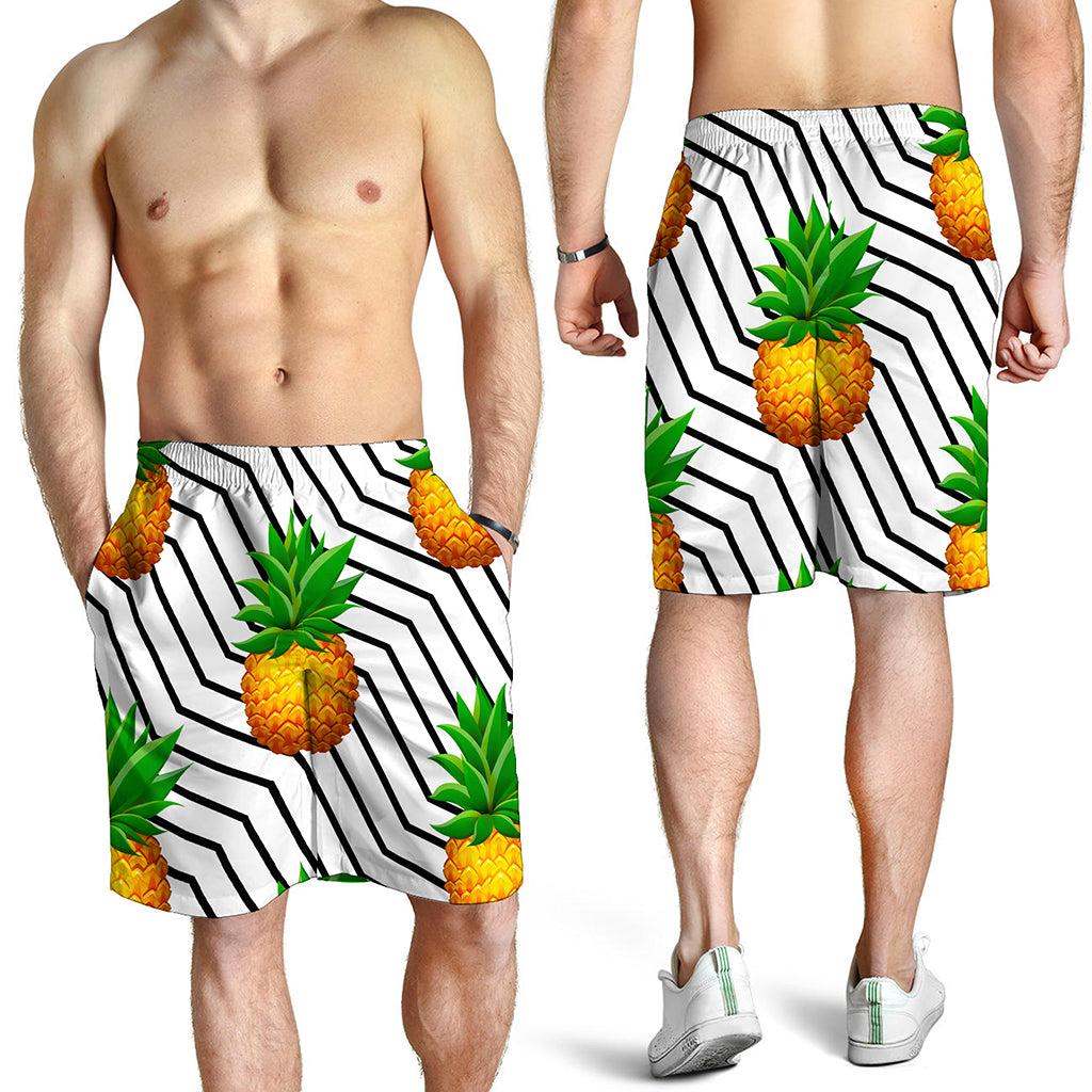 Black Geometric Pineapple Pattern Print Men's Shorts