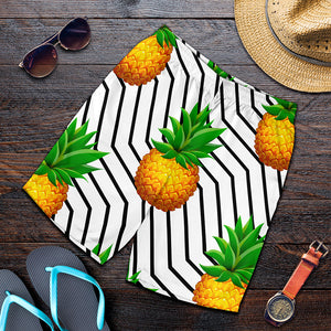 Black Geometric Pineapple Pattern Print Men's Shorts