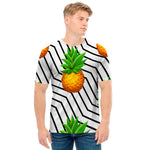 Black Geometric Pineapple Pattern Print Men's T-Shirt