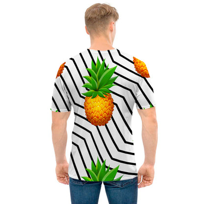 Black Geometric Pineapple Pattern Print Men's T-Shirt