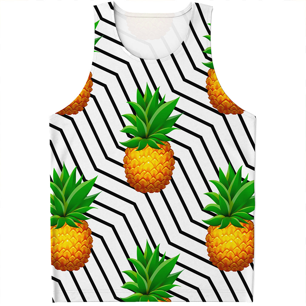 Black Geometric Pineapple Pattern Print Men's Tank Top