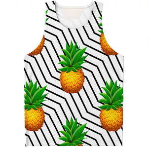 Black Geometric Pineapple Pattern Print Men's Tank Top